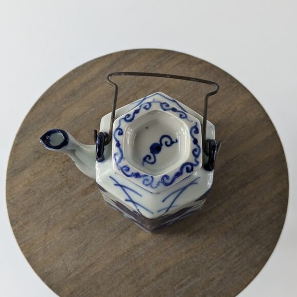 Miniature Chinese Tea Pot Vintage Soy Sauce Vinegar Container Chinoiserie Cobalt - Picture 5 of 10